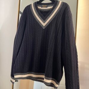 Brooks Brothers Black and Cream V-Neck Sweater